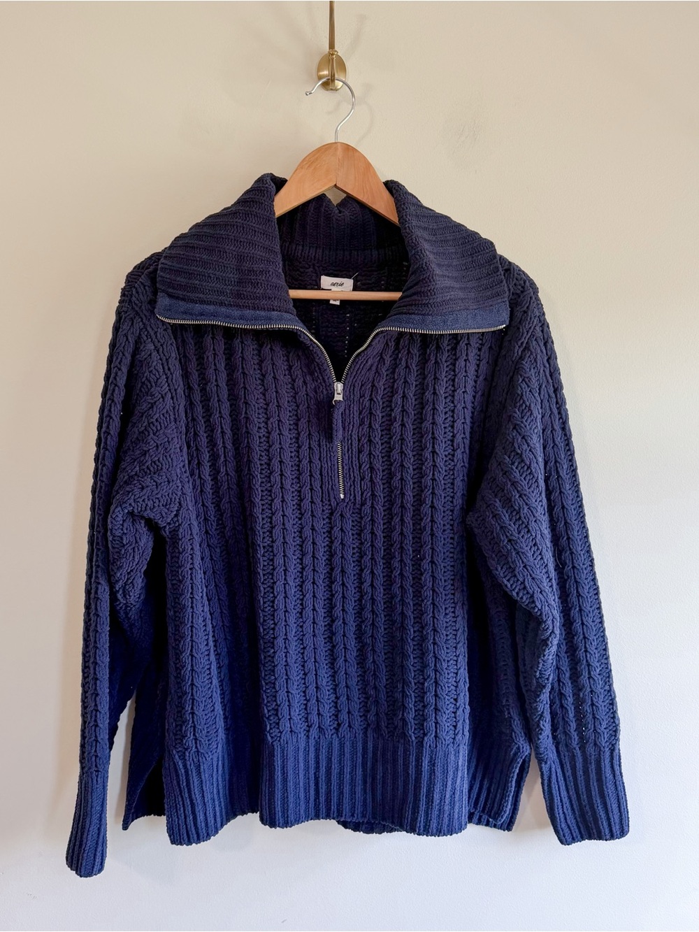 Aerie Navy Cable-Knit Half-Zip Sweater